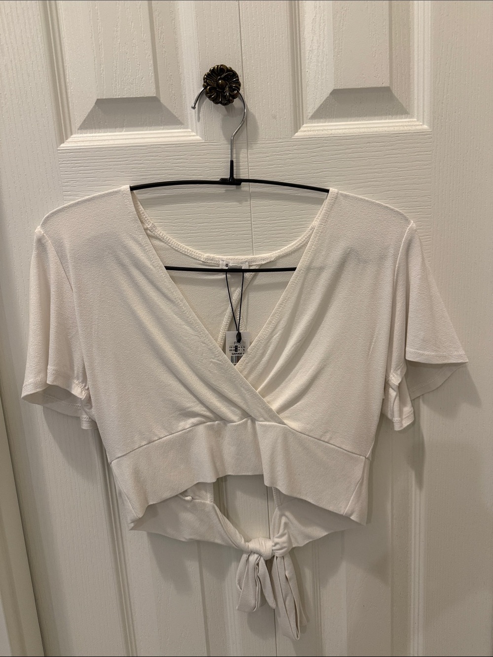 Garage White V-Neck Crop Top with back tie